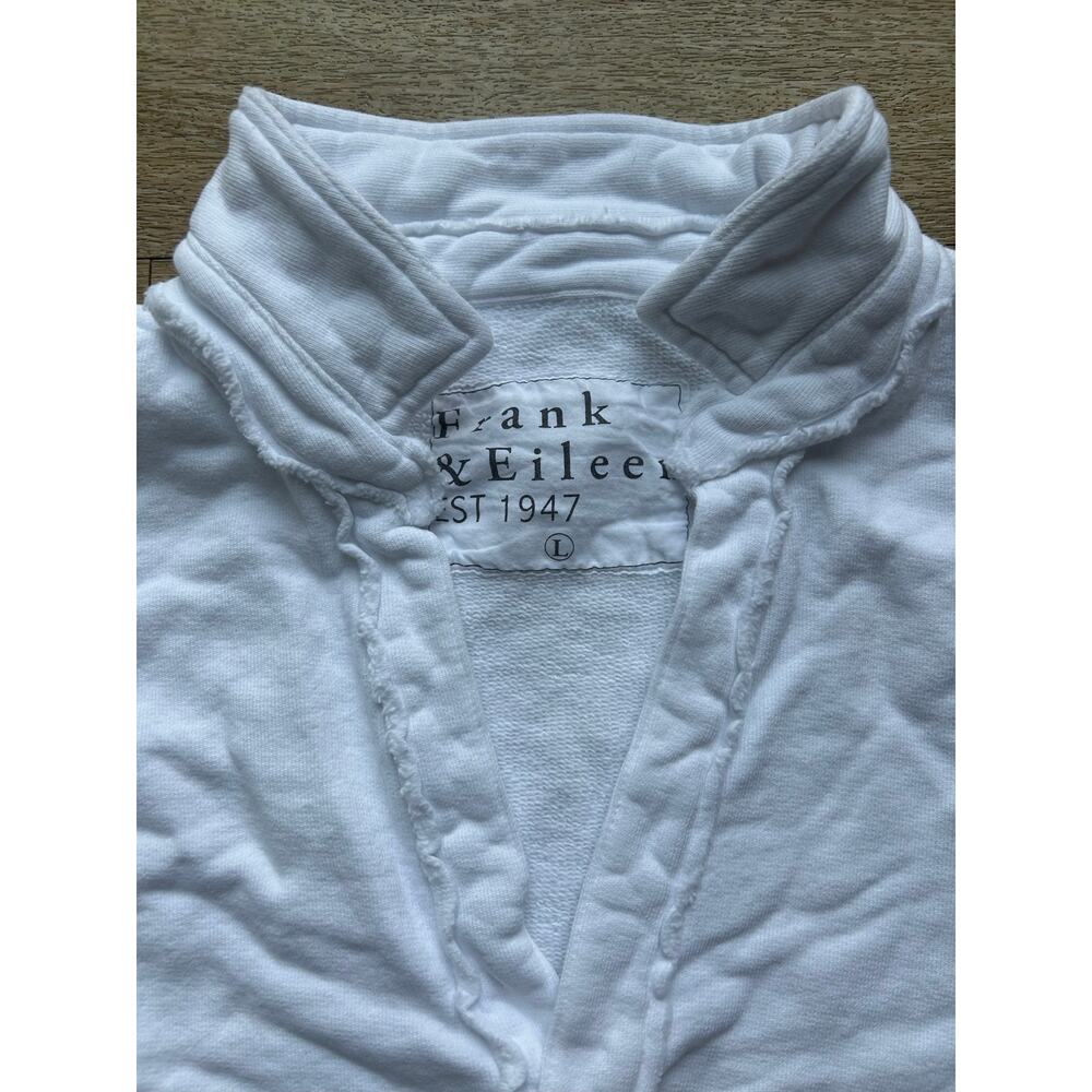Frank & Eileen Patrick Popover Henley Sweatshirt White L Triple Fleece Raw Hem - Picture 13 of 16